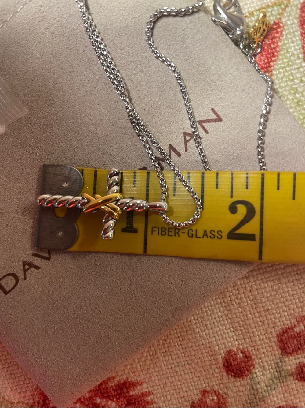 David Yurman Silver Gold Cable Cross Pendant Adjustable Necklace - Picture 8 of 8